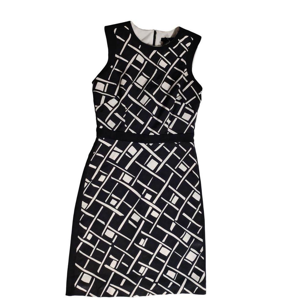 Enzo New York Black White Geometric Sheath Dress Women Size 4 Knee Length‎